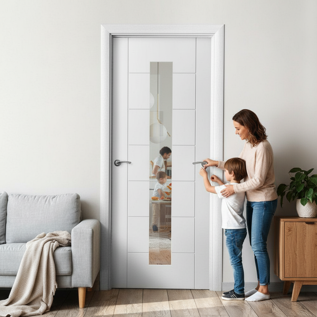 Internal Primed Pedrena Clear Glass Door with 7 Panels