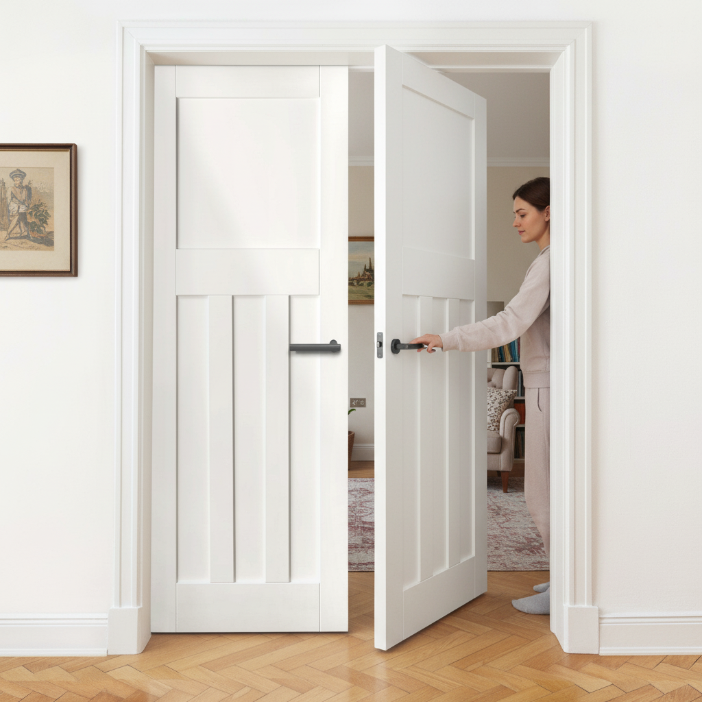 Internal White Primed 1930's Inspired 4 Panel Pair Door Set