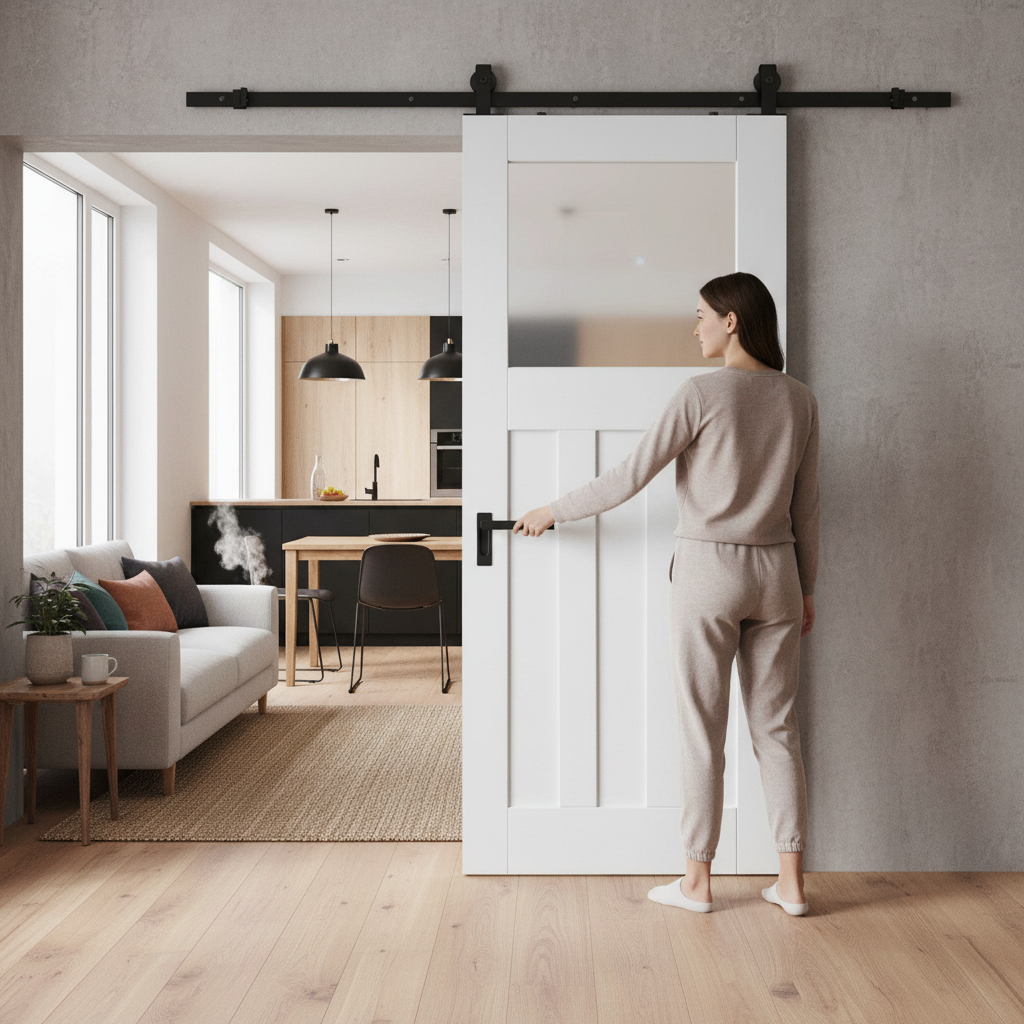 Internal Sliding Door Set with Obscure Glass - 1930's Des...