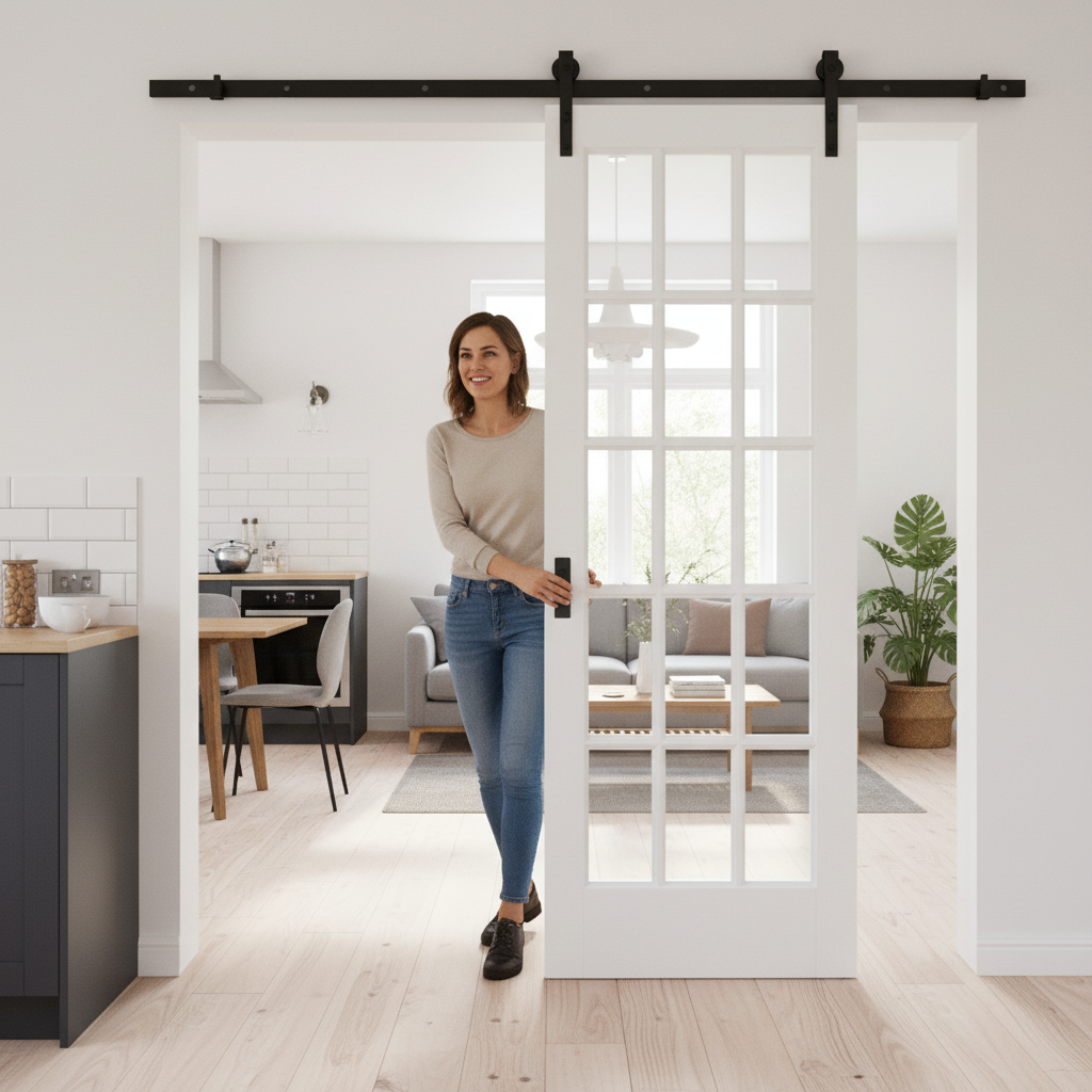 Internal Sliding Door with Clear Glass Panels and Black T...