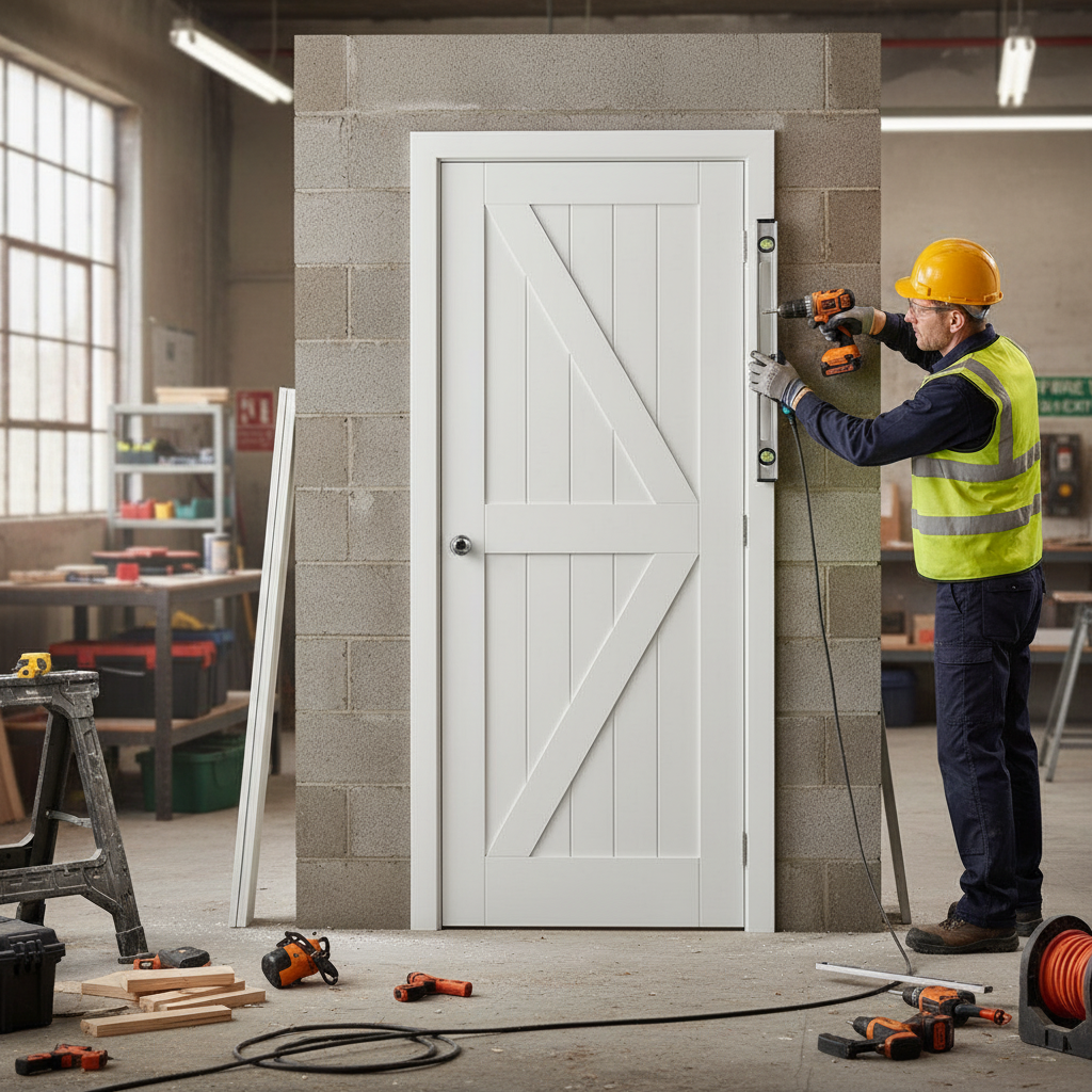 White Primed Internal Barn FD30 Fire Door | Rustic Design | 30-Min Fire Protection