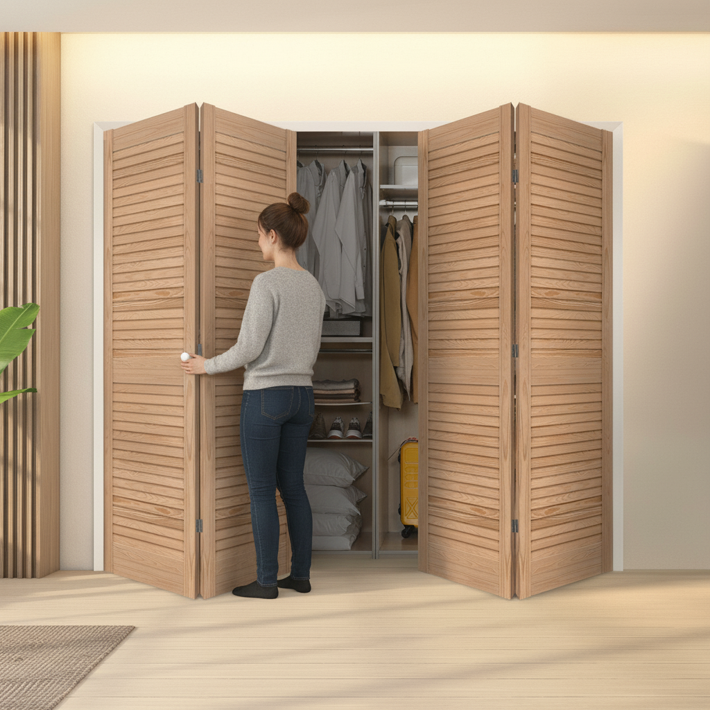 Premium Clear Pine Internal 28mm Open Louvre Bi-fold Wardrobe Door Set with Ventilation and Customizable Finish
