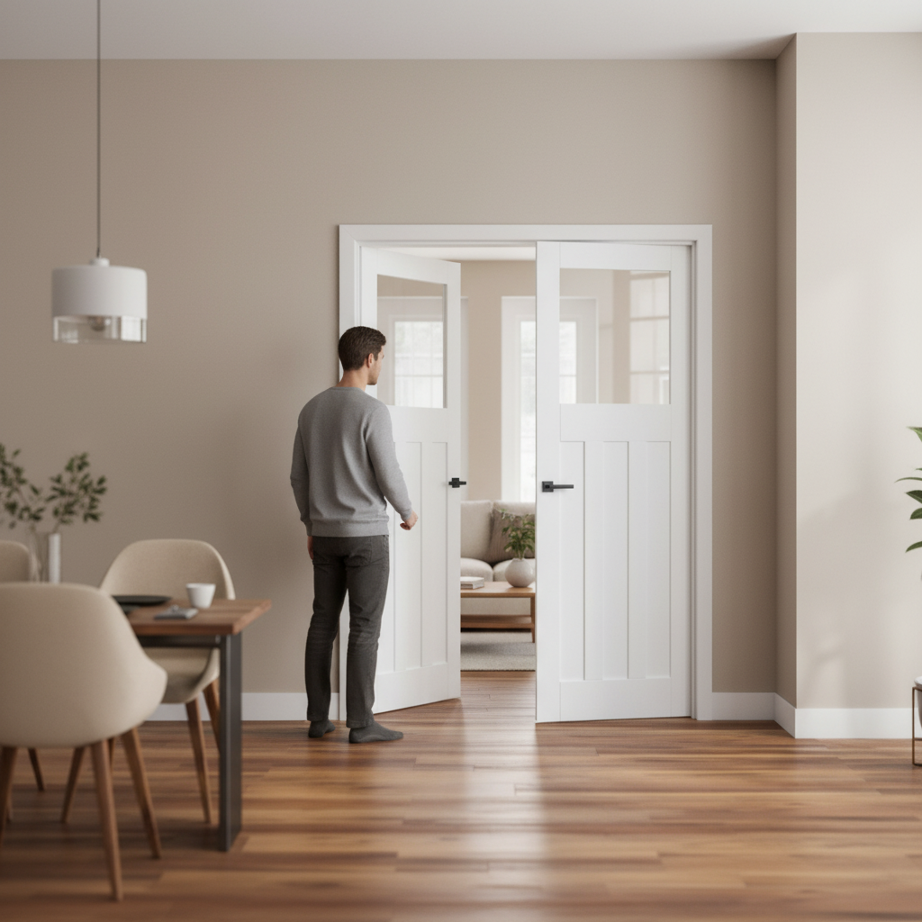 Internal White Primed Clear Glass Pair Door - 1930's Insp...