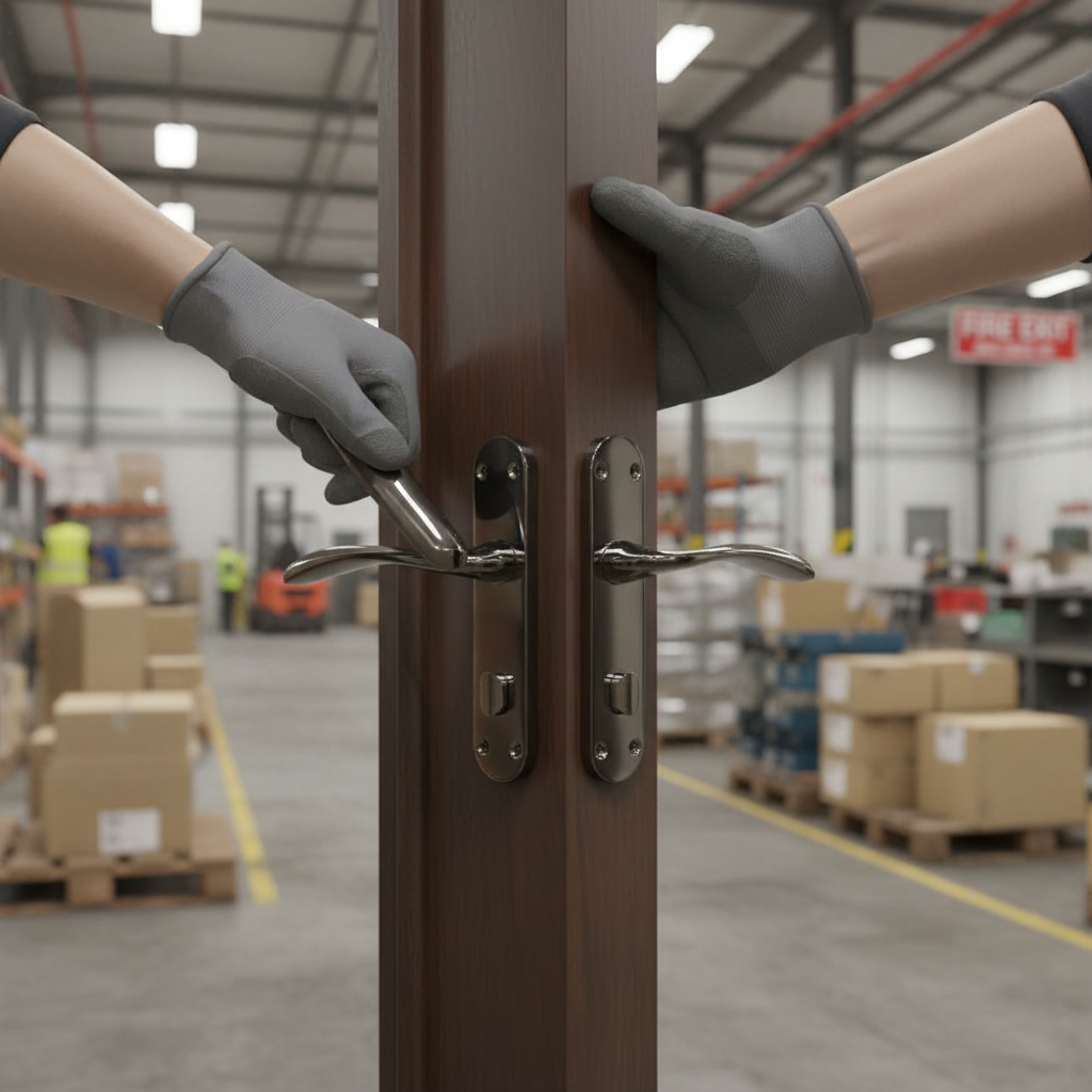 Fire Door Handle Set with Black Nickel Lever on Backplate