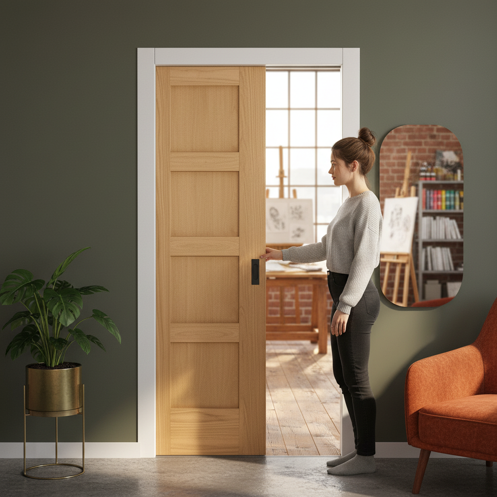 Oak Unfinished Shaker 4 Panel Framed Pocket Door Set
