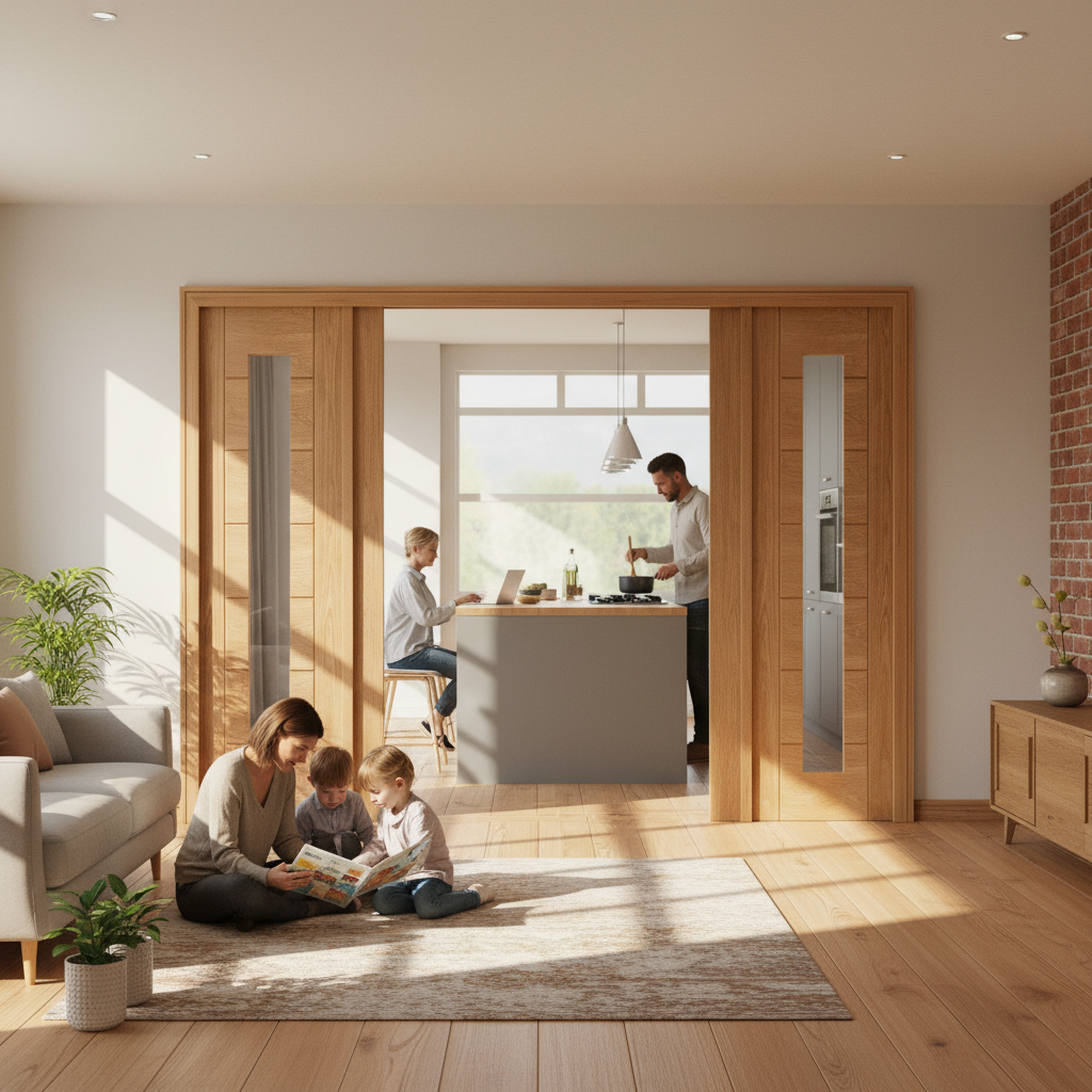 Internal Oak Clear Glass Sidelight Room Divider Set - Ele...