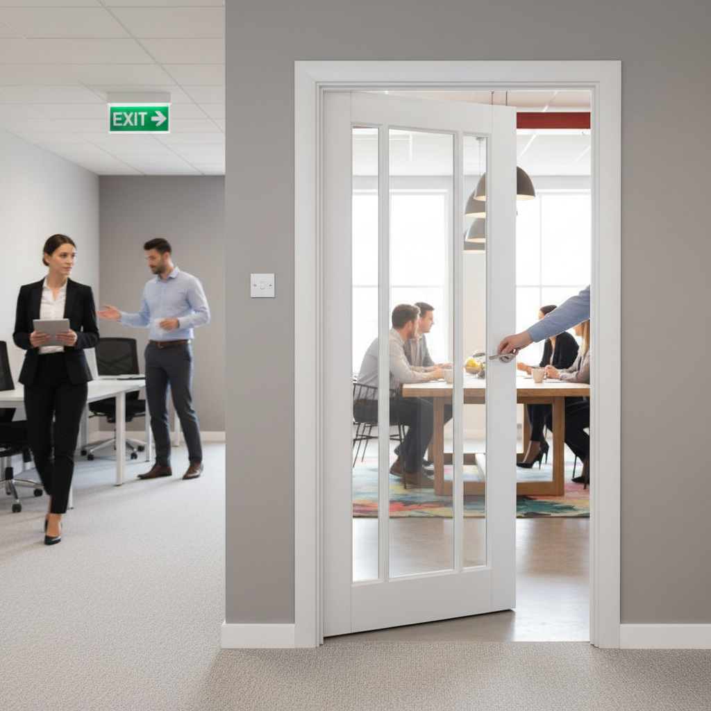 Internal Primed Fire Door with 3 Clear Safety Glass Panels