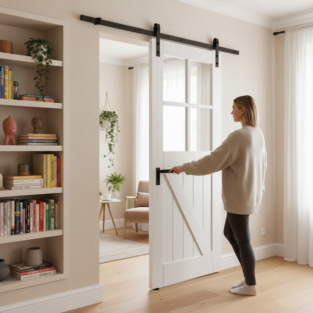 Internal Barn Sliding Door with 4 Light Clear Glass Panels