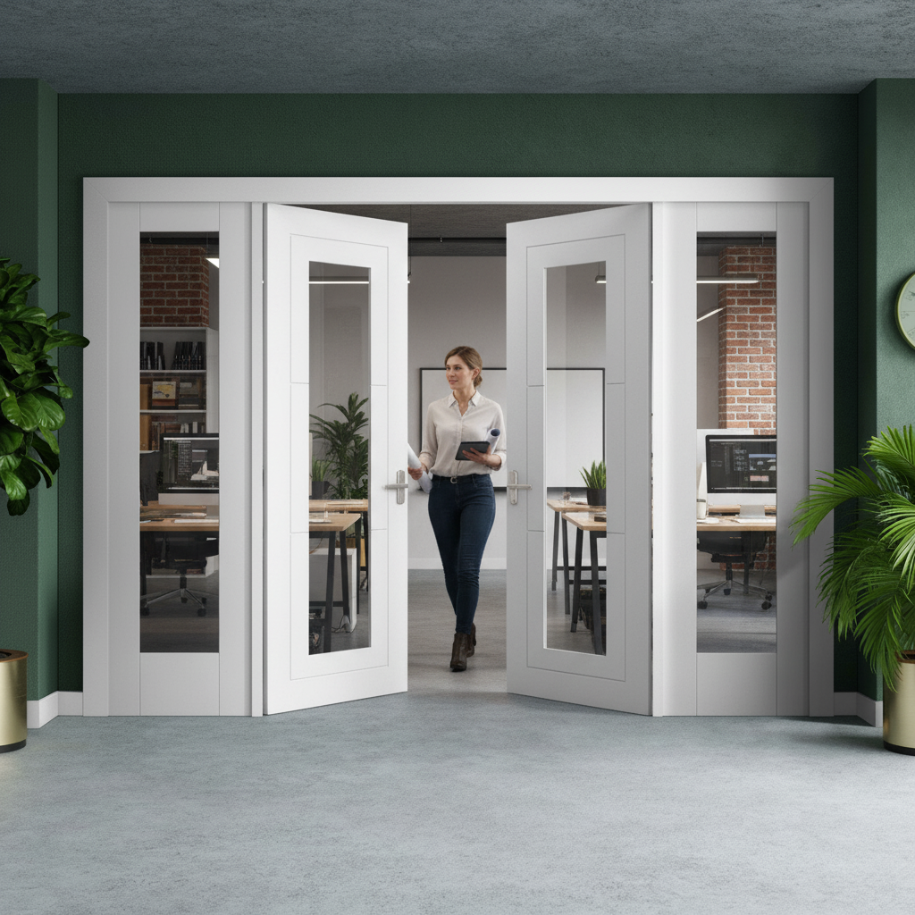 Internal Room Divider Set with Clear Glass Panels - Elega...