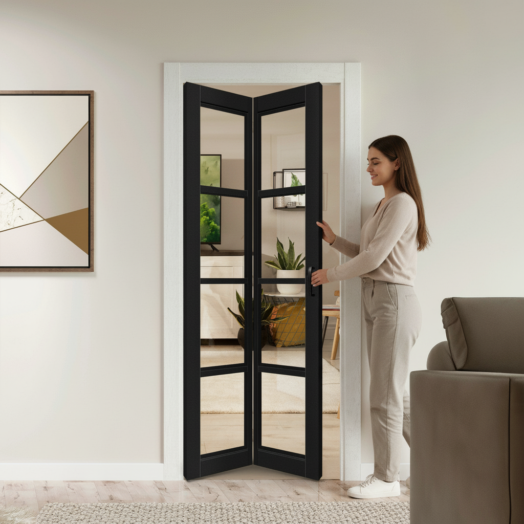 Premium Internal Fully Finished Bi-fold Door with 4 Light Clear Glass Panels for Modern Spaces