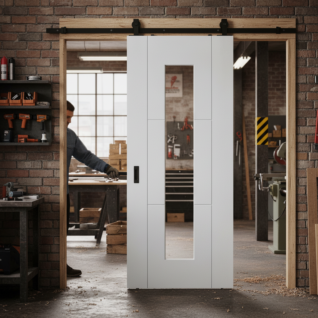 White Internal Sliding Door with 3 Panels and Clear Glass