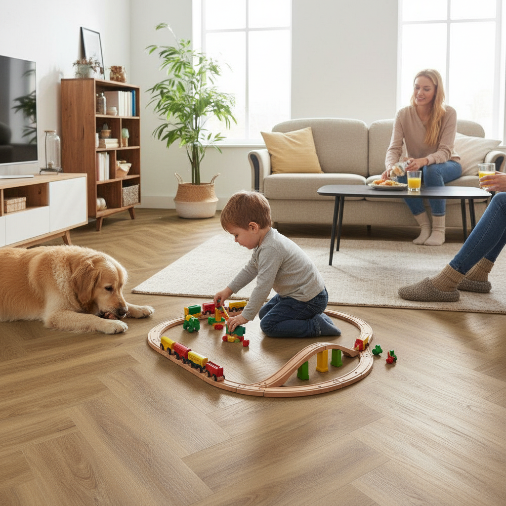 Premium SPC Herringbone Vinyl Flooring 5.5mm Rigid Core with Waterproof Surface and Built-In Underlay