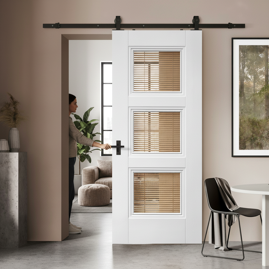 Elegance Sliding Door with 3 Clear Glass Panels