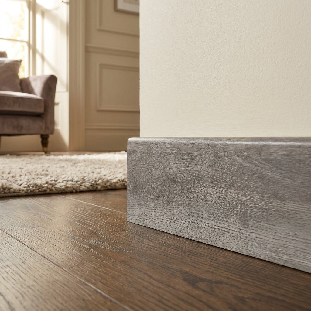 High Gloss Skirting Board Stave Oak 2400mm x 58mm x 19mm - detail view