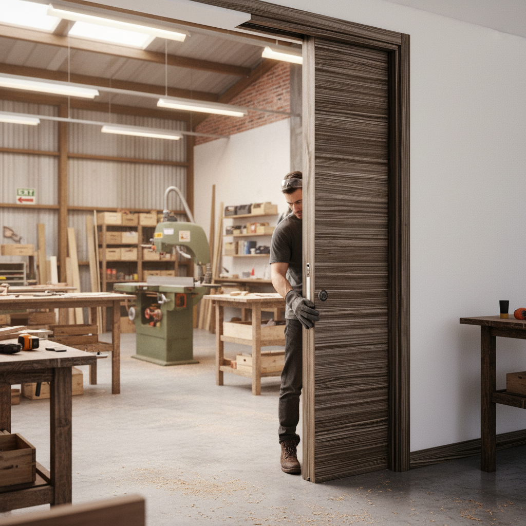 Raw Wood Single Pocket Door System with Galvanised Steel