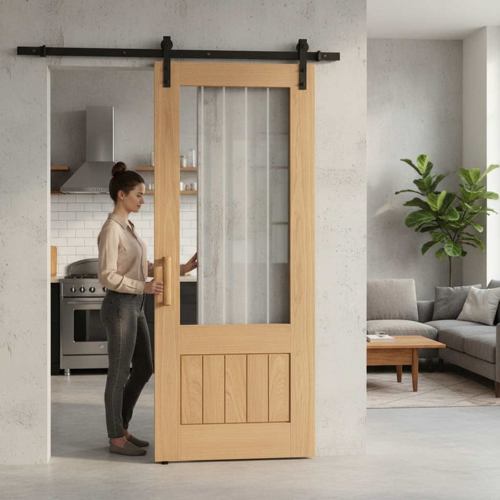 Internal Sliding Door with Obscure Lined Clear Glass - Un...