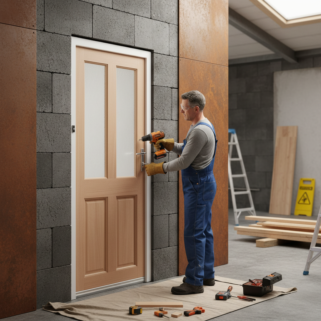 Unfinished Hardwood External Door with 4 Panels