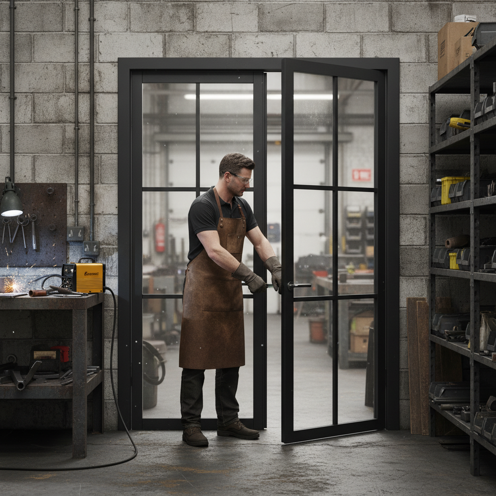 Premium Industrial Style Door Pair with Solid Core and Clear Tempered Glass for Contemporary Interiors