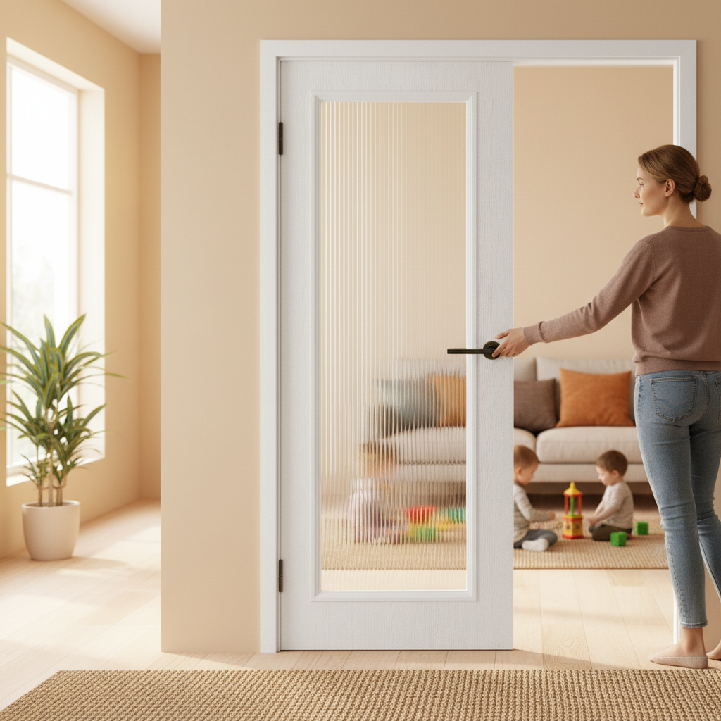Premium Internal White Textured Cottage Door with Clear Obscure Glass Pane - Solid Core Design for Stylish Interiors