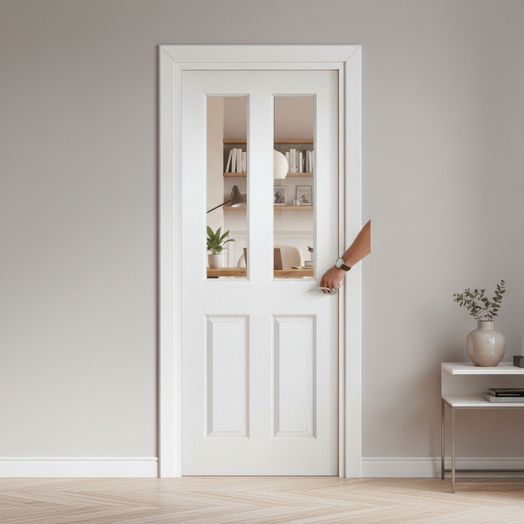 Premium Internal White Primed Lifestyle Textured Square Top Door with Clear Glass Design and Adjustable Size for Modern Spaces