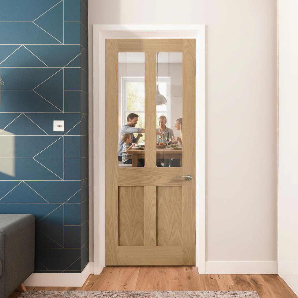 Premium Made-to-Measure Internal Oak Victorian Shaker Door with Clear Glass Panels and Solid Engineered Core Construction