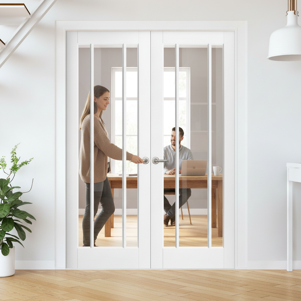 Internal White Primed Toledo 3 Light Clear Glass Pair Door