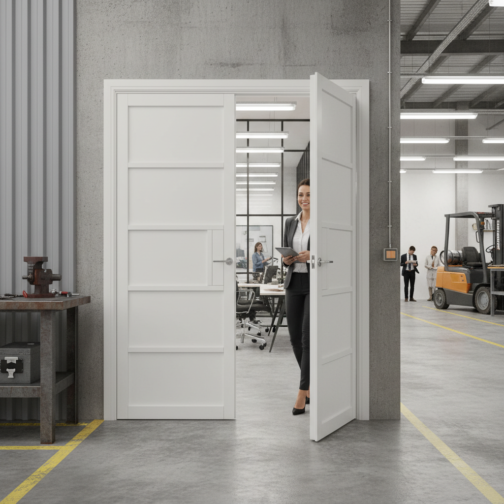 Premium Industrial Style Door Pair Fully Finished in White with Robust MDF Panels and Non-Rebated Design for Contemporary Interiors