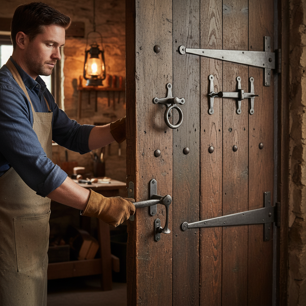 Premium Pewter Door Hardware Kit with Heavy-Duty T Hinges and Suffolk Thumb Latch for Solid Oak Doors