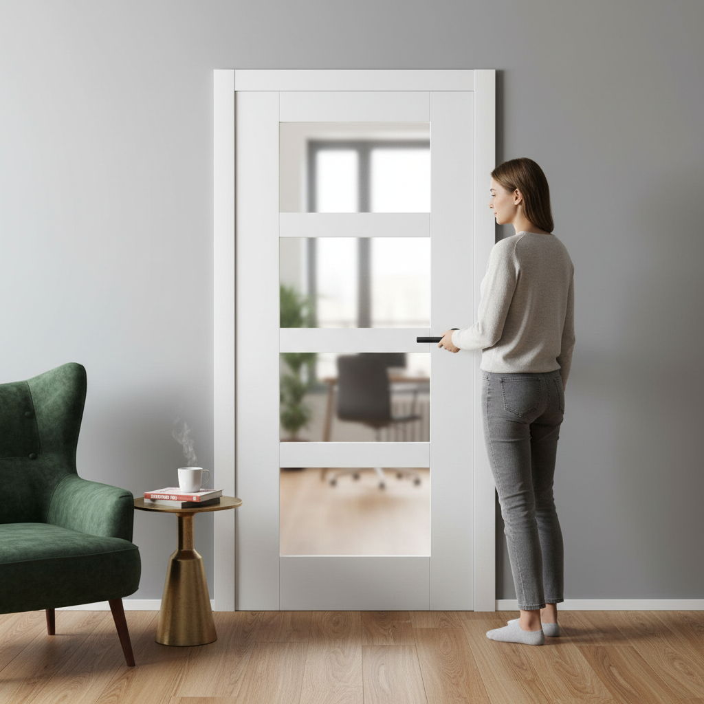 Premium Made-to-Measure Internal Primed Shaker Door with 4 Light Obscure Glass for Custom Interiors