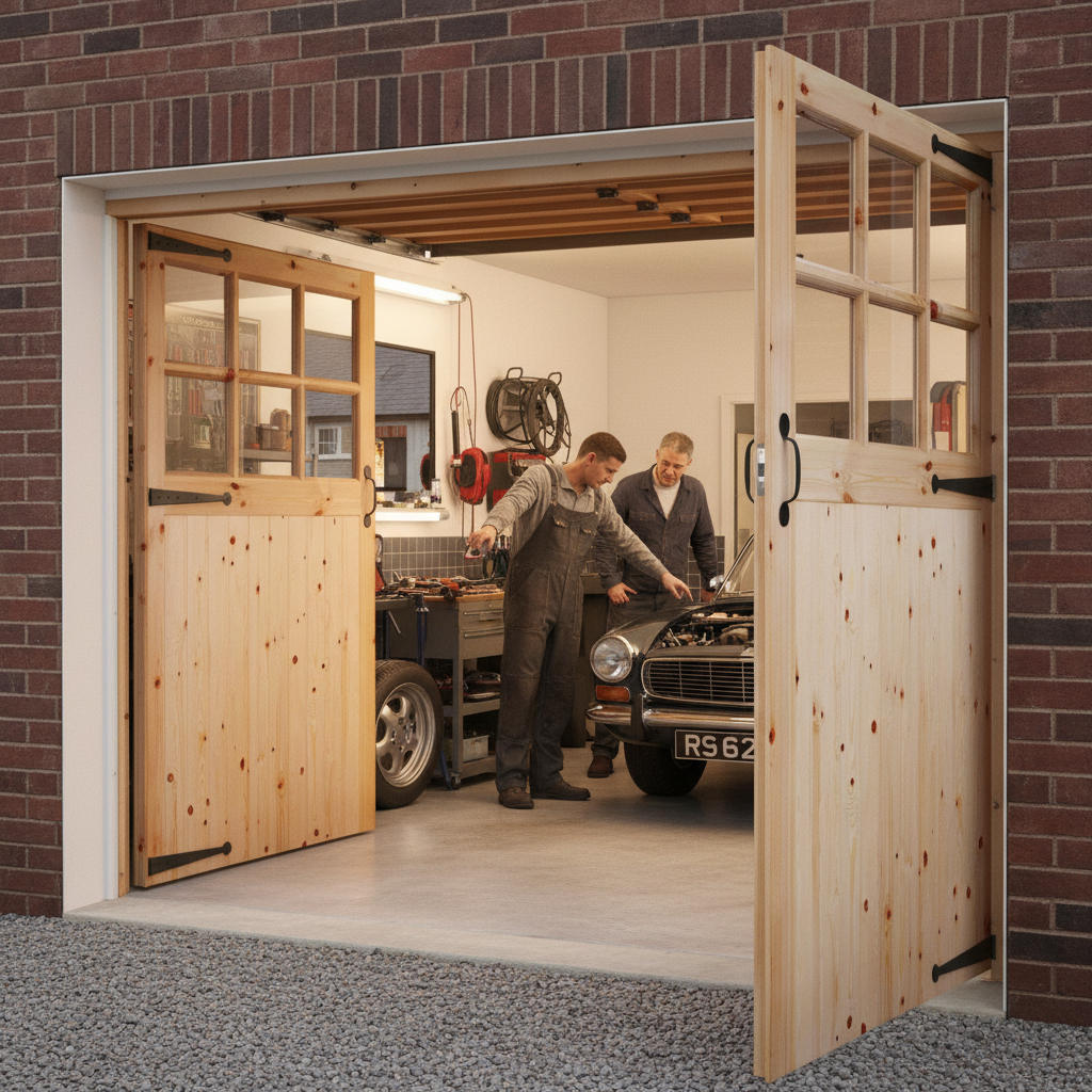 Solid Redwood Unfinished Garage Door and Frame Set with 6...