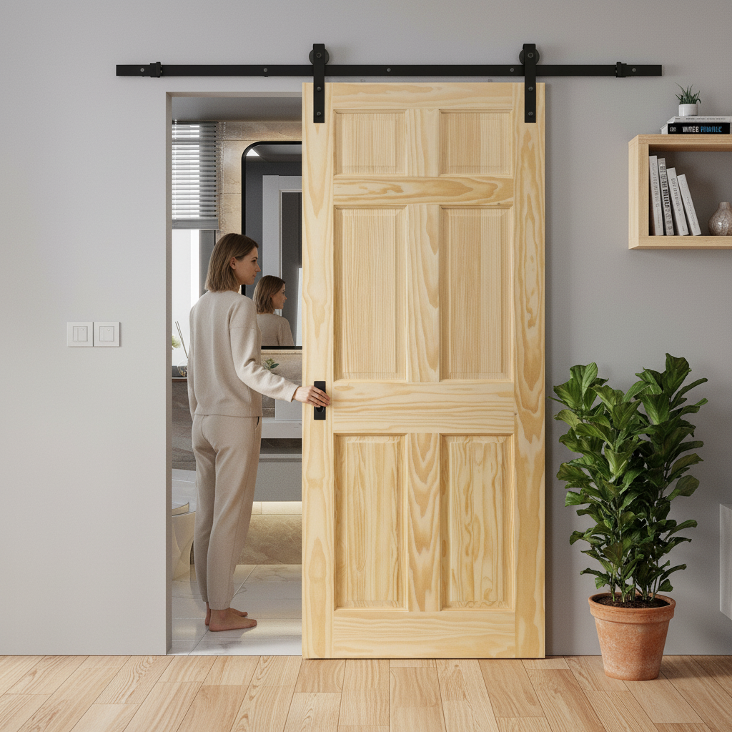 Unfinished Clear Pine 6-Panel Sliding Door Set