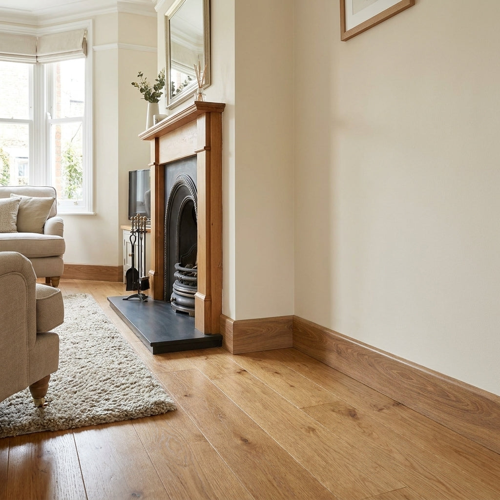 High Gloss Oak Skirting Board 2400mm x 58mm x 19mm for Water Resistance