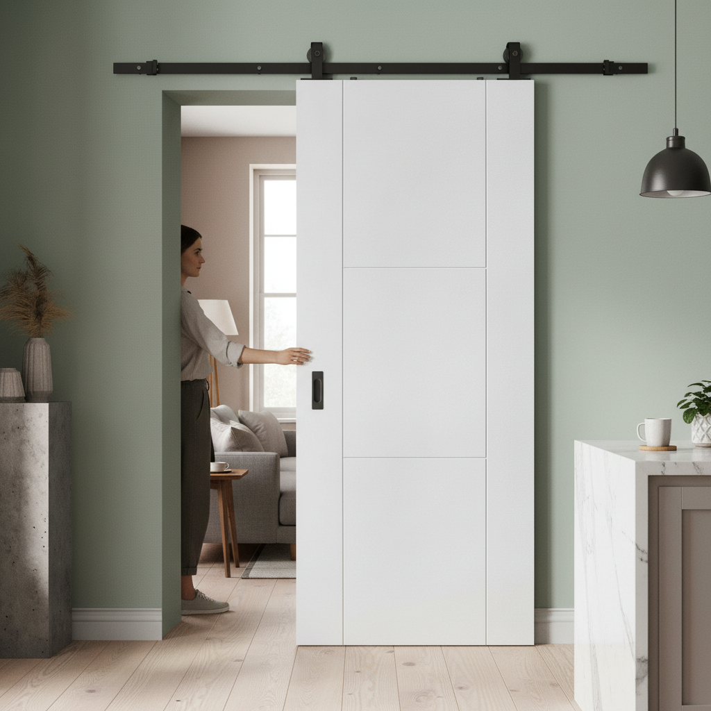 White Internal Primed 3 Panel Sliding Door