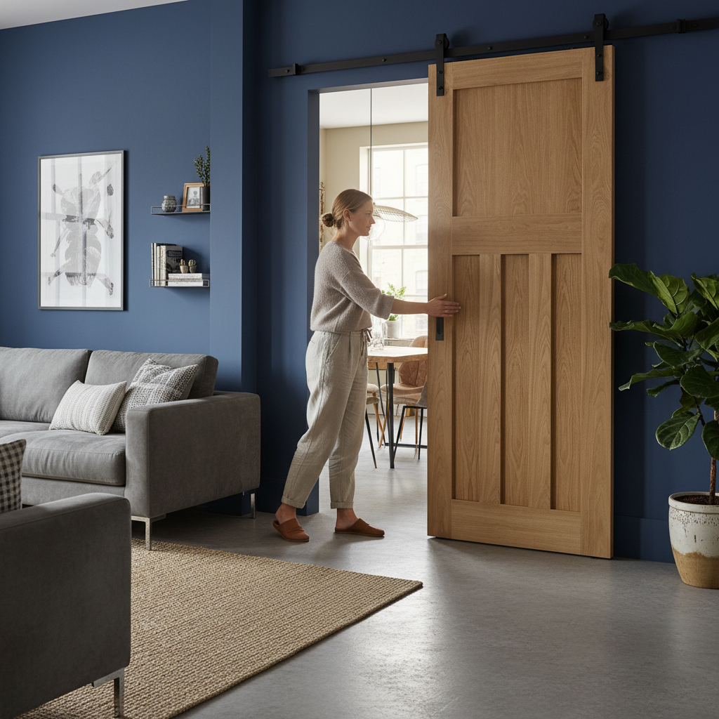 Unfinished Oak 1930's DX 4 Panel Sliding Door