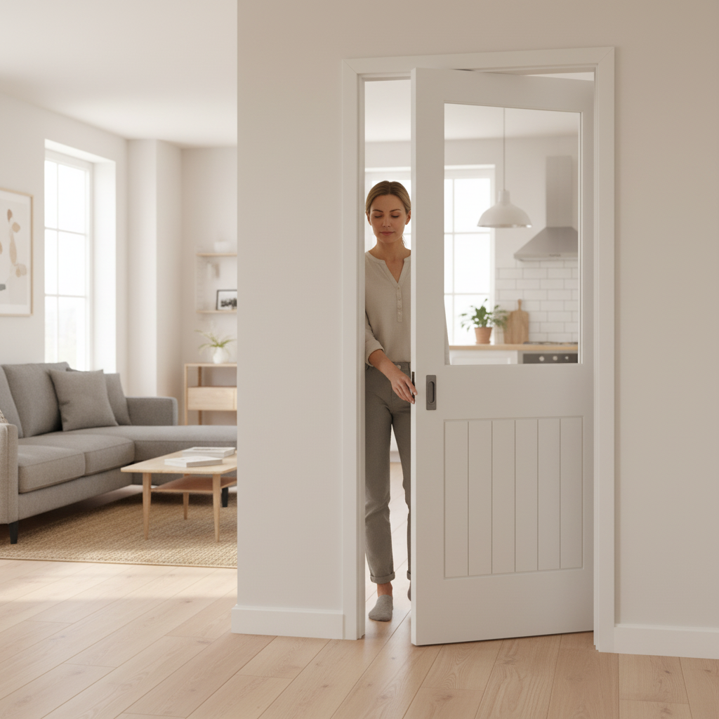 Internal Cottage Pocket Door Set with Clear Glass Panel -...