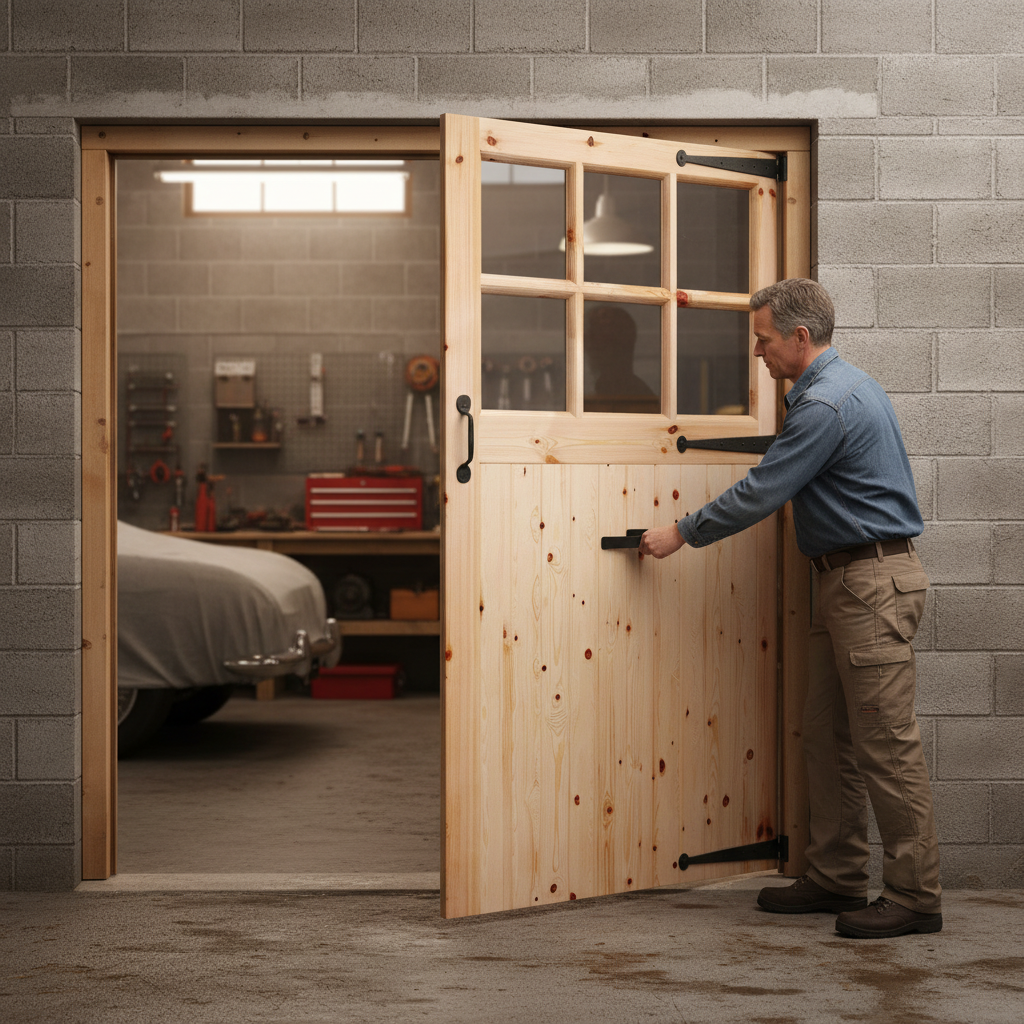 Solid Redwood Unfinished Garage Door and Frame Set with 6...