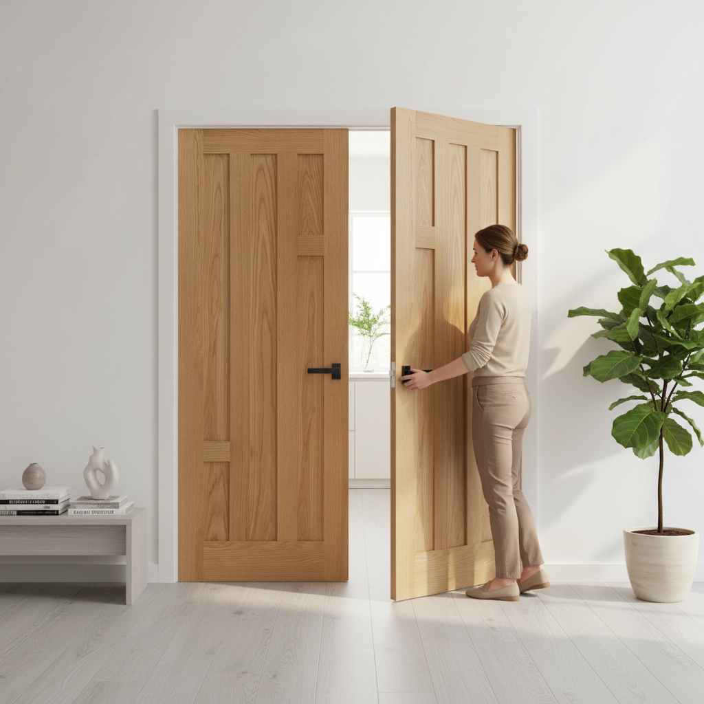 Internal Oak Fully Finished 5 Panel Pair Door - Modern El...