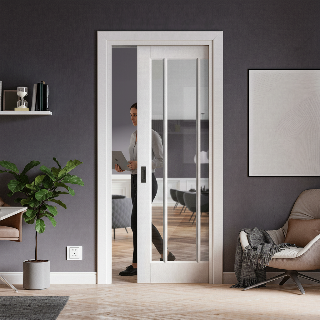 White Primed Internal Pocket Door Set with 3 Light Clear ...