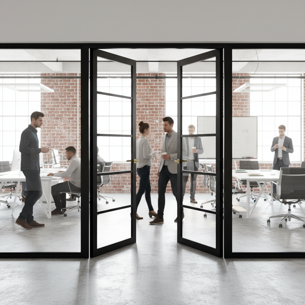 Premium Industrial Style Clear Glazed Double Doors with Solid Core and Safety Glass - Prefinished Black 5L Design