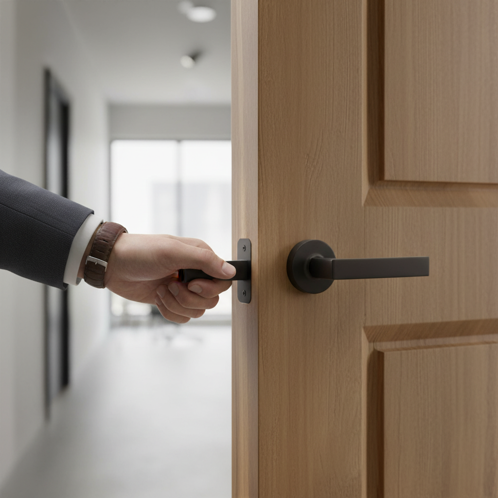 Designer Round Lever Door Handle - Elegant Matt Black Finish