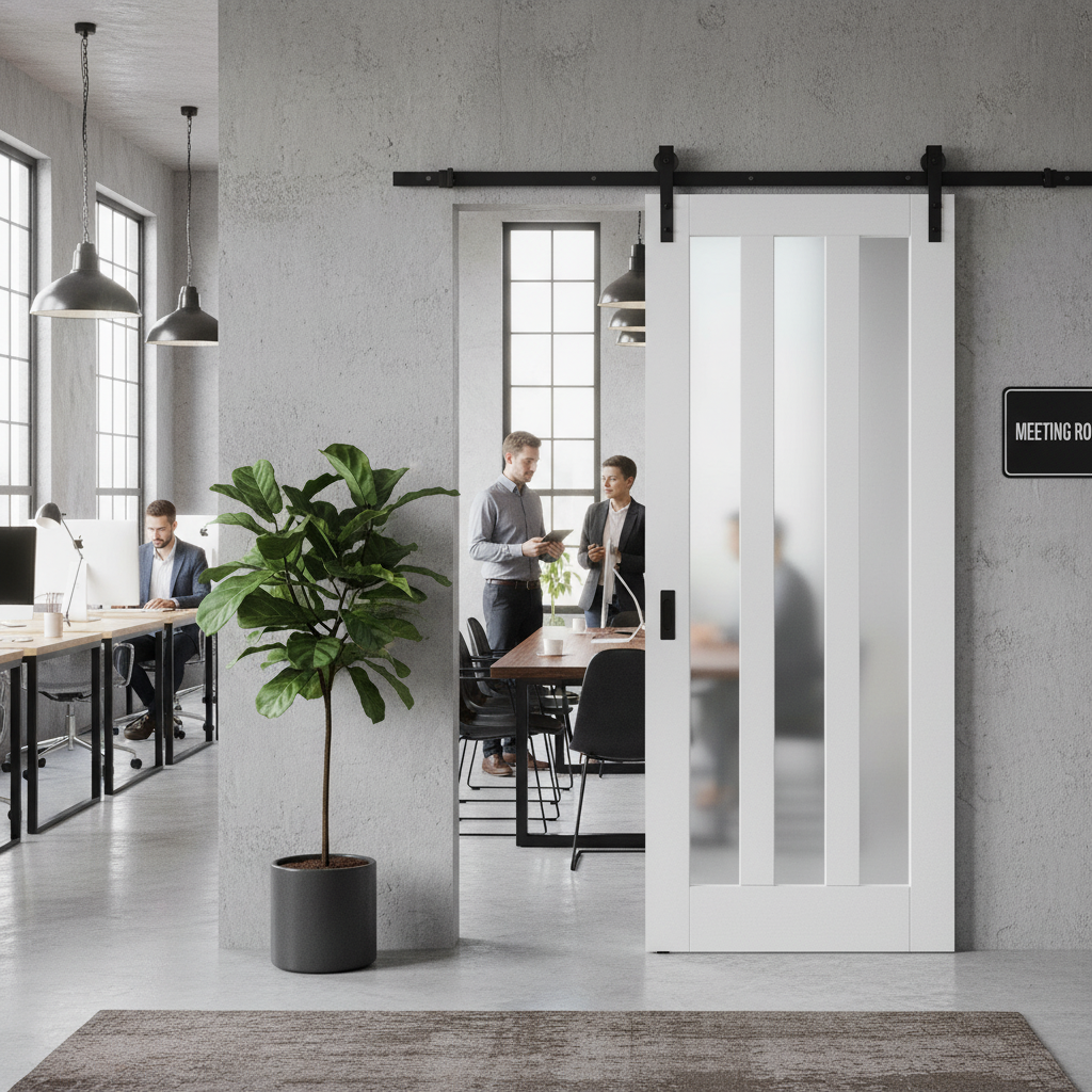Internal Sliding Door with 3 Light Obscure Glass Panels -...