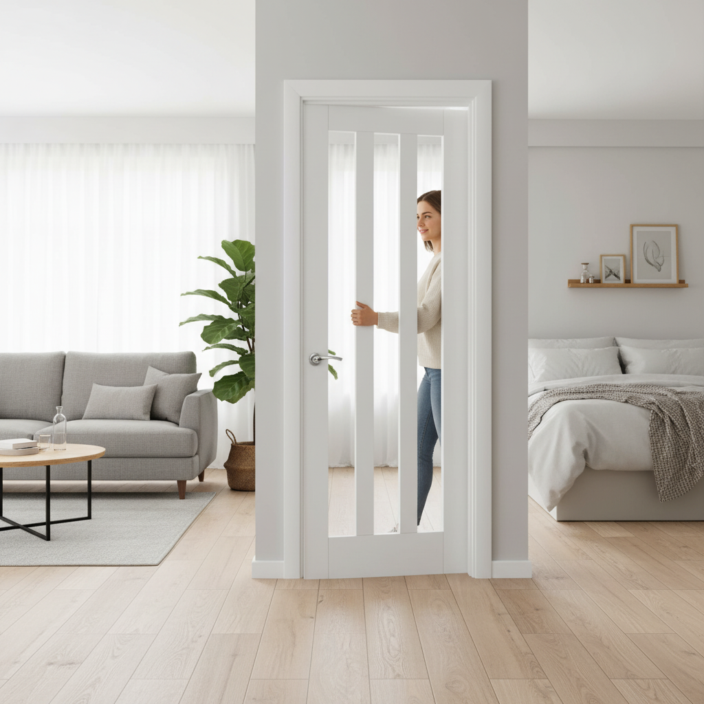 Premium Made-to-Measure Internal Door with 3 Clear Glass Panes - Custom Sized for Perfect Fit and Seamless Installation