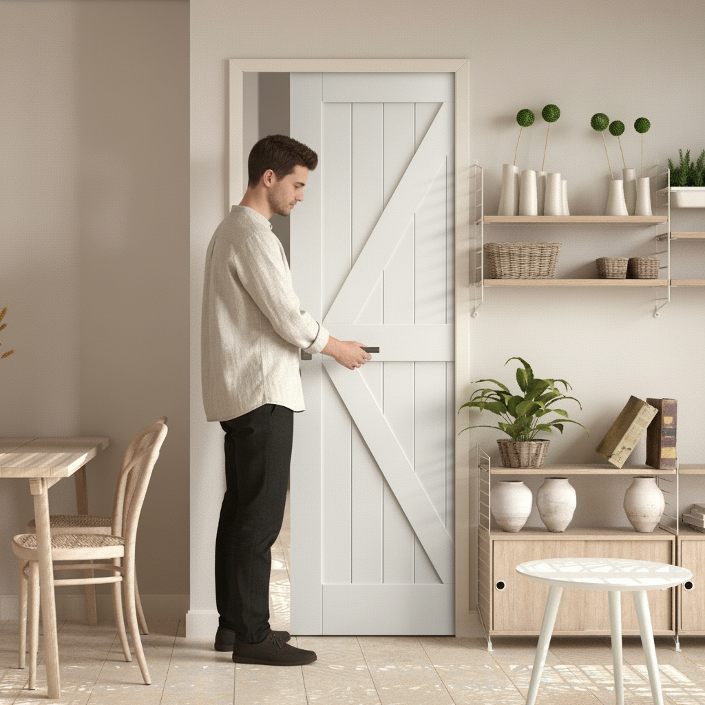 White Primed Internal Barn Pocket Door Set