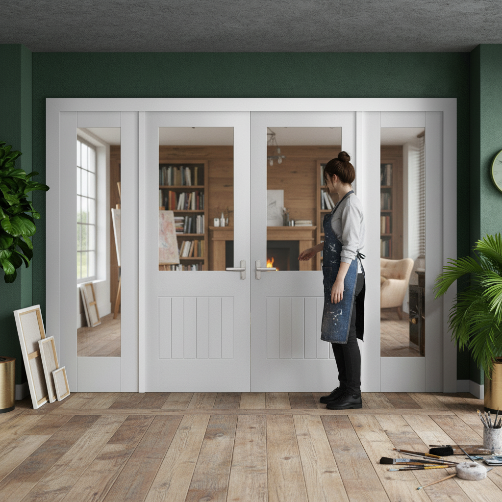 Internal Room Divider Set with Clear Glass Panels - Styli...