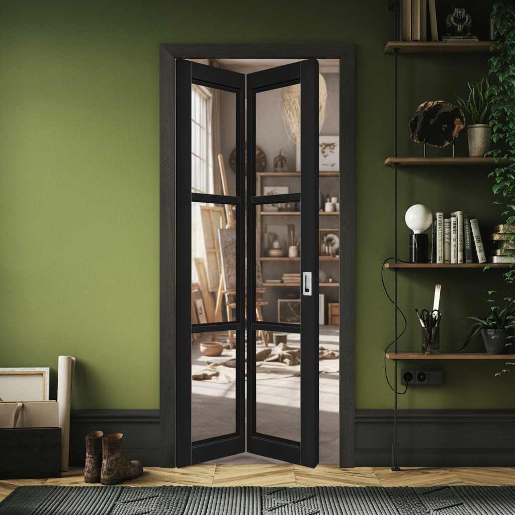 Industrial Studio 3 Light Clear Glass Bi-fold Door