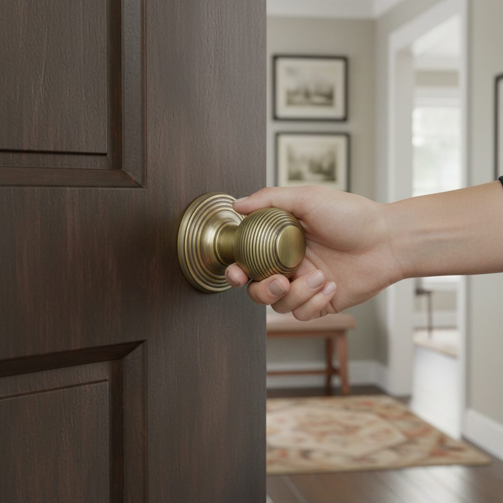 Round Reeded Mortice Door Knob with 50mm Round Rose