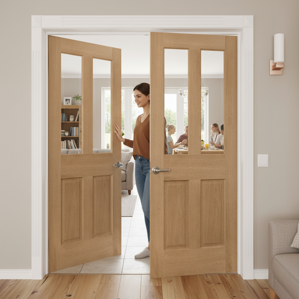 Internal Oak Unfinished Traditional 2 Panel 2 Light Clear...