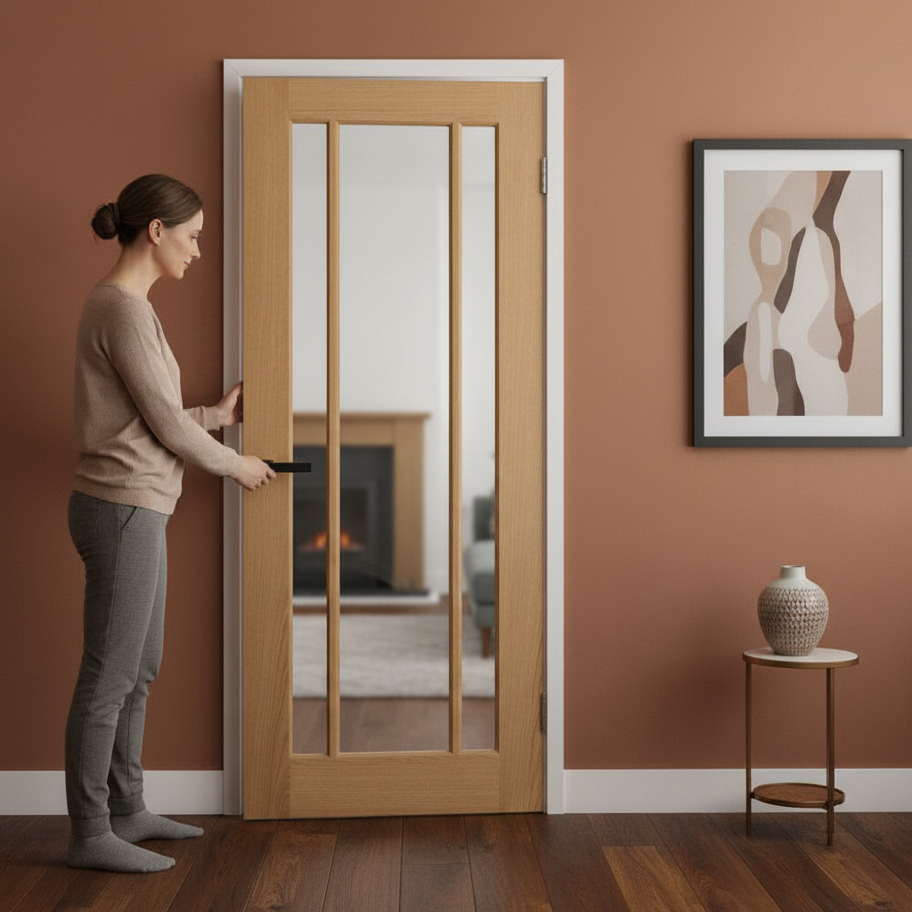 Oak Internal Fully Finished FD30 Fire Door with 3 Light C...