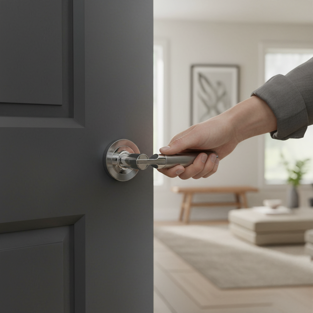 Dakota Round Lever Door Handle - Two-Tone Satin Chrome