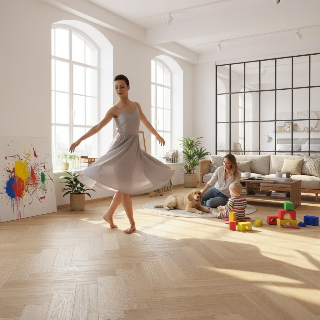 Premium Herringbone Rigid Core Vinyl Flooring 5.5mm with Waterproof Surface and Built-in Underlay